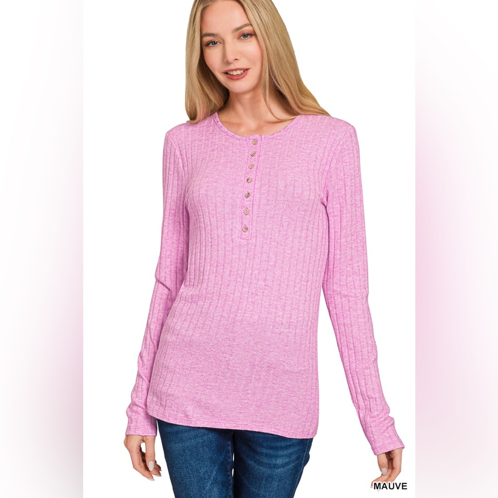 NWT ZENANA RIBBED LONG SLEEVE BUTTON DOWN TOP